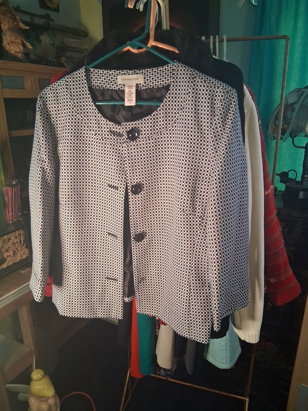 Covington Black and White Textured Cropped Blazer